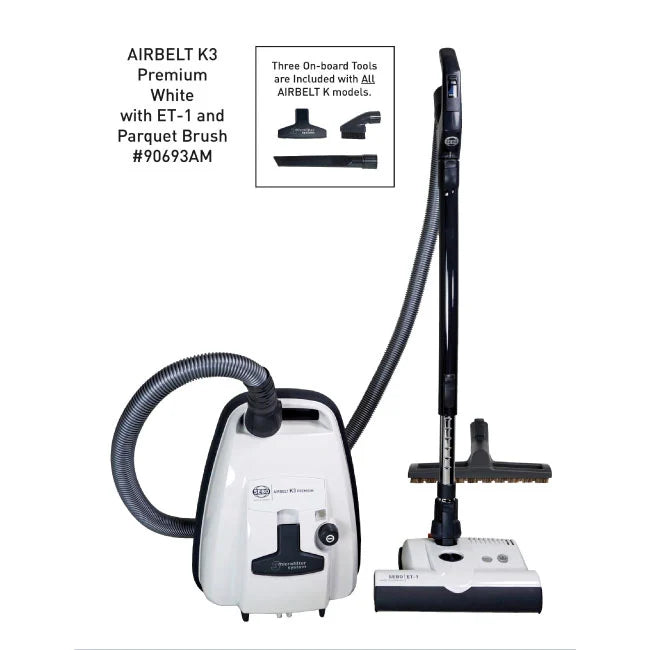 SEBO 90693AM AIRBELT K3 Premium, with dual-control handle, ET-1, and parquet brush (White)