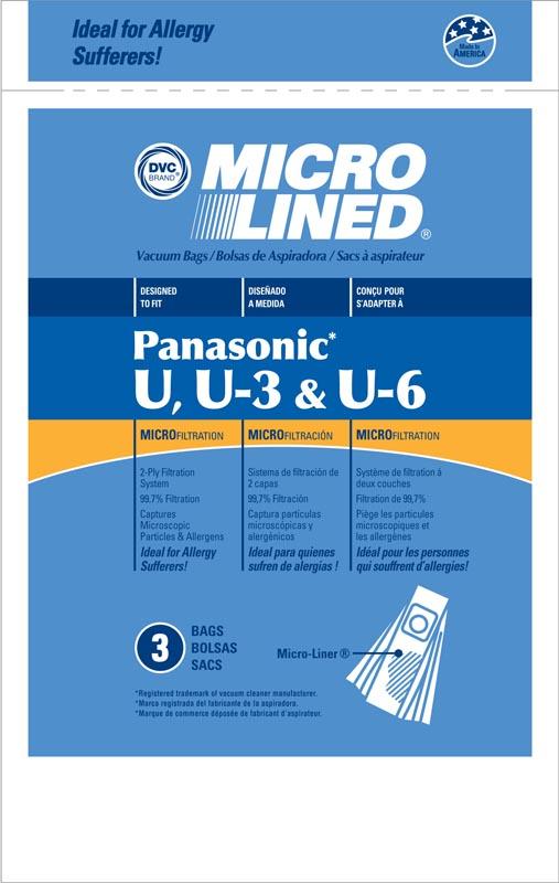 Panasonic Replacement Type U3-U6 Microlined Vacuum Bags, 3pk