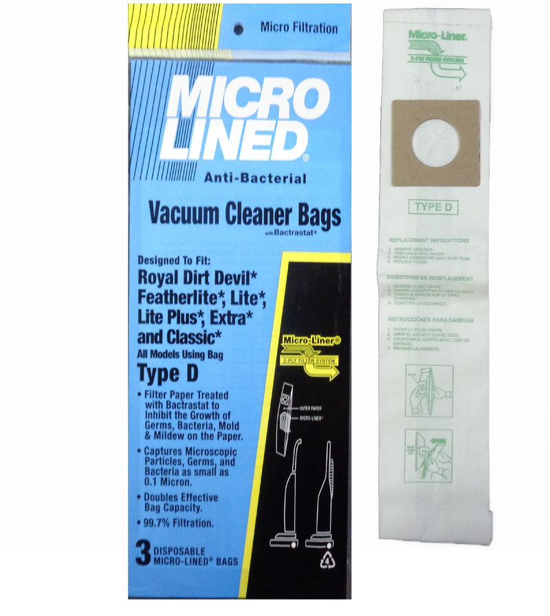 Dirt Devil Replacement Type D Microlined Vacuum Bags, 3pk