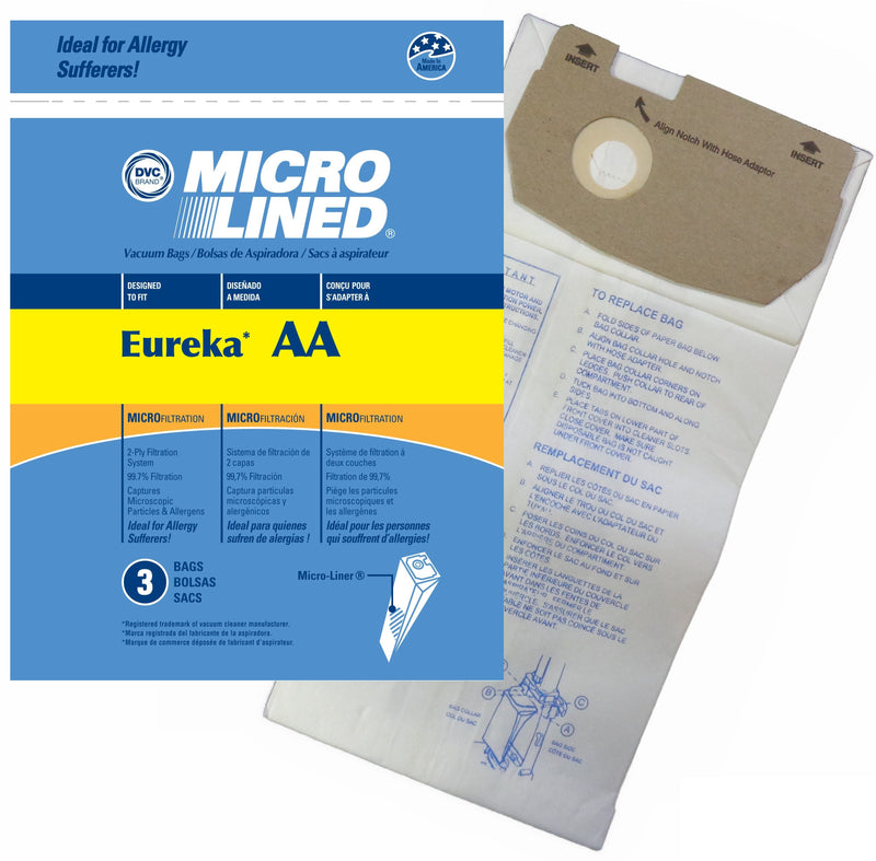 Eureka Replacement AA Microlined Vacuum Bag, 3pk