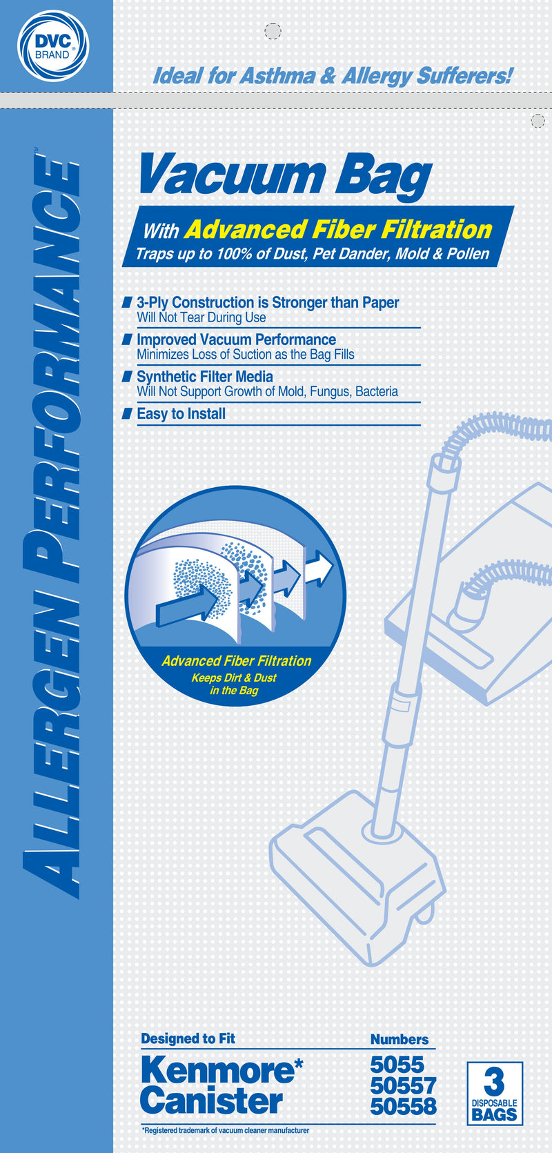 Panasonic Replacement C-5 Synthetic Allergen Vacuum Bags, 3pk