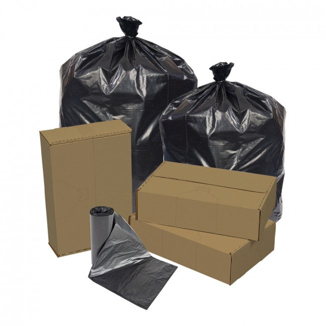 38x58 LLD 2.0 mil Super Heavy Duty Can Liner, Black, 60 gal, Coreless roll, 50 bags/case